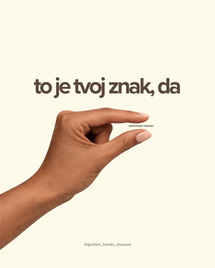 Objava za Golden Hands z napisom »to je tvoj znak, da potrebuješ masažo«